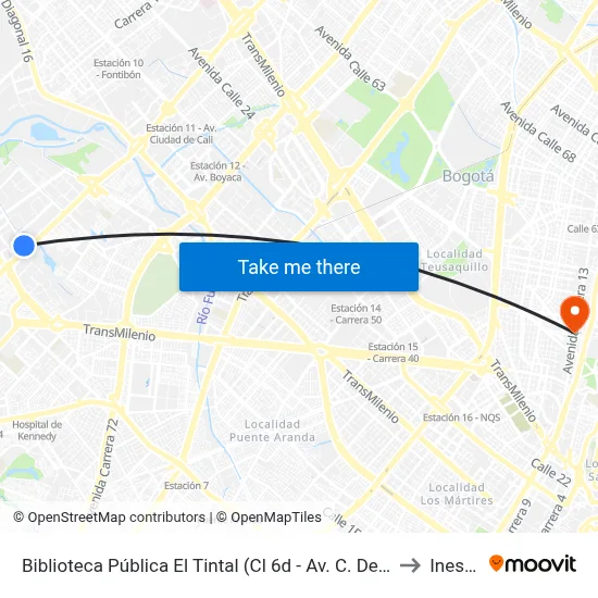 Biblioteca Pública El Tintal (Cl 6d - Av. C. De Cali) to Inesco map