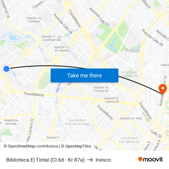 Biblioteca El Tintal (Cl 6d - Kr 87a) to Inesco map