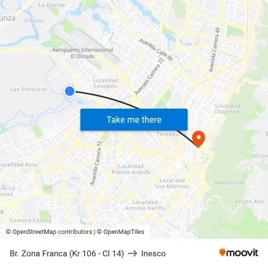 Br. Zona Franca (Kr 106 - Cl 14) to Inesco map
