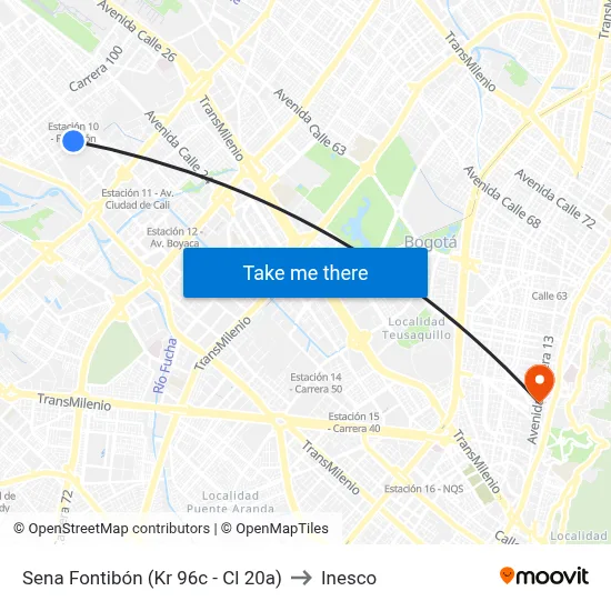 Sena Fontibón (Kr 96c - Cl 20a) to Inesco map