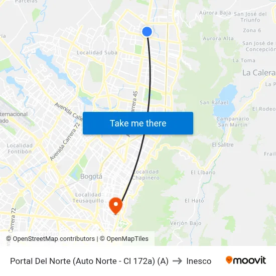 Portal Del Norte (Auto Norte - Cl 172a) (A) to Inesco map