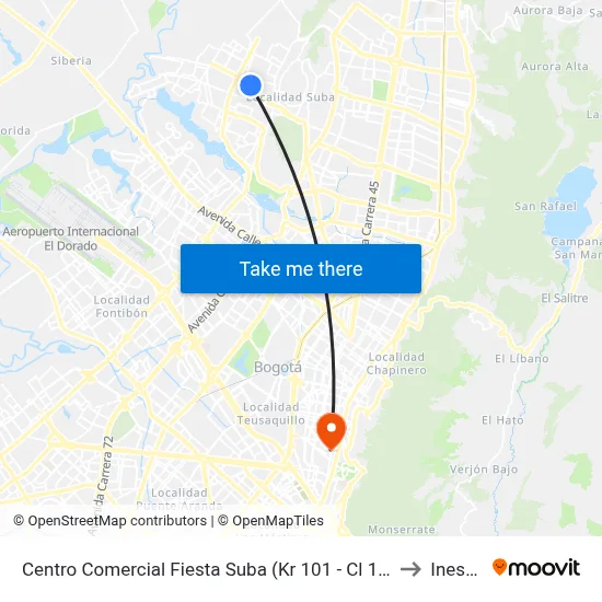 Centro Comercial Fiesta Suba (Kr 101 - Cl 147) to Inesco map