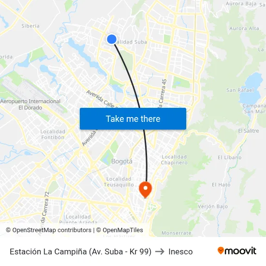 Estación La Campiña (Av. Suba - Kr 99) to Inesco map