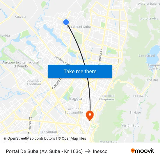 Portal De Suba (Av. Suba - Kr 103c) to Inesco map