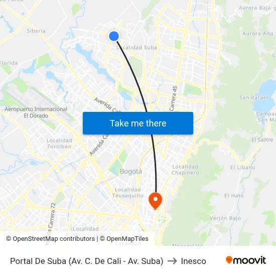 Portal De Suba (Av. C. De Cali - Av. Suba) to Inesco map