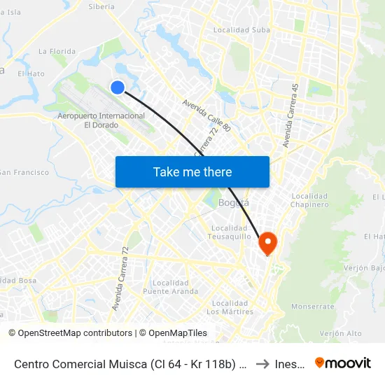 Centro Comercial Muisca (Cl 64 - Kr 118b) (A) to Inesco map