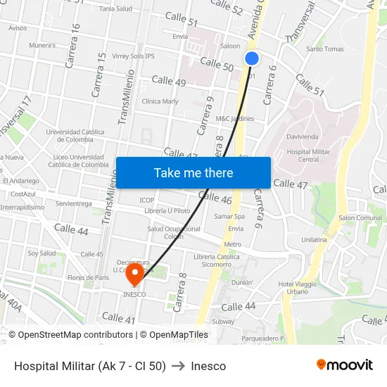 Hospital Militar (Ak 7 - Cl 50) to Inesco map