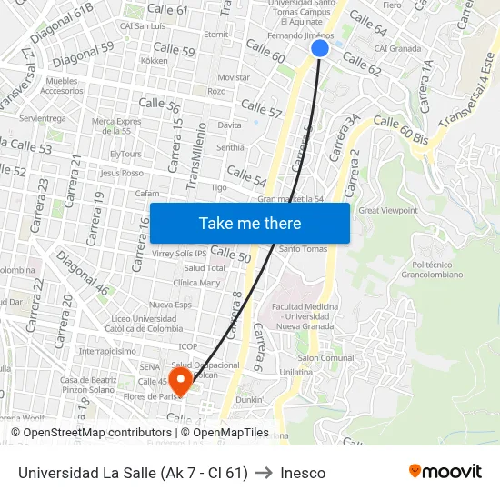 Universidad La Salle (Ak 7 - Cl 61) to Inesco map