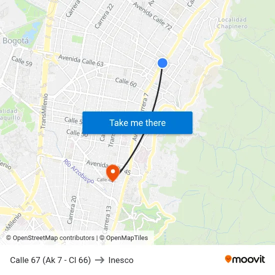 Calle 67 (Ak 7 - Cl 66) to Inesco map
