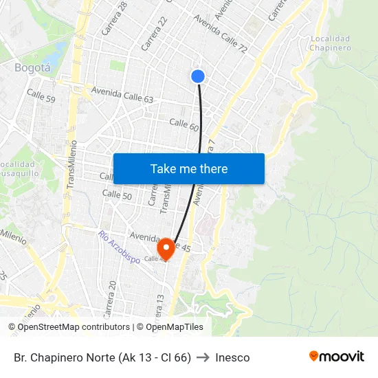 Br. Chapinero Norte (Ak 13 - Cl 66) to Inesco map