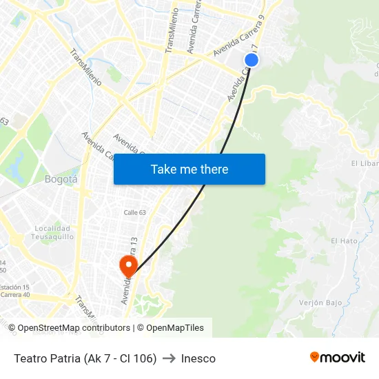 Teatro Patria (Ak 7 - Cl 106) to Inesco map