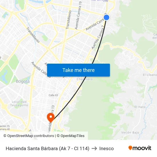 Hacienda Santa Bárbara (Ak 7 - Cl 114) to Inesco map