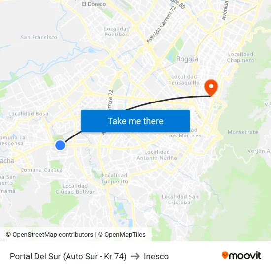 Portal Del Sur (Auto Sur - Kr 74) to Inesco map