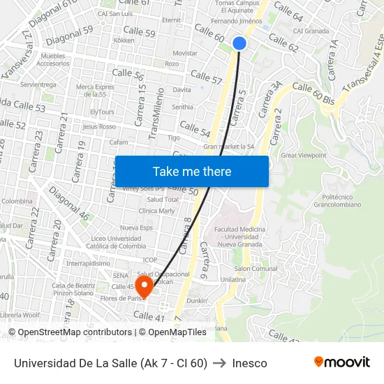 Universidad De La Salle (Ak 7 - Cl 60) to Inesco map