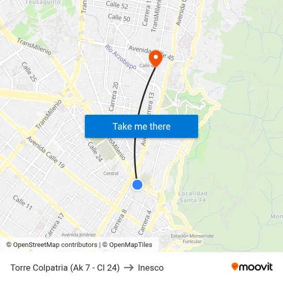 Torre Colpatria (Ak 7 - Cl 24) to Inesco map