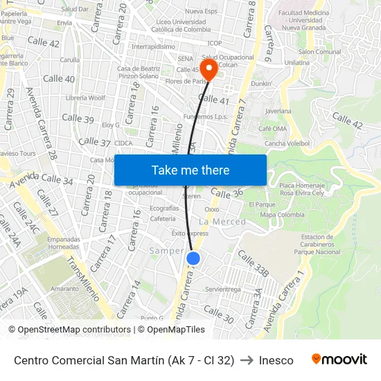 Centro Comercial San Martín (Ak 7 - Cl 32) to Inesco map