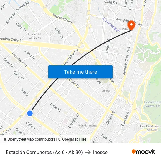 Estación Comuneros (Ac 6 - Ak 30) to Inesco map