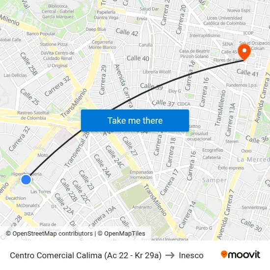 Centro Comercial Calima (Ac 22 - Kr 29a) to Inesco map