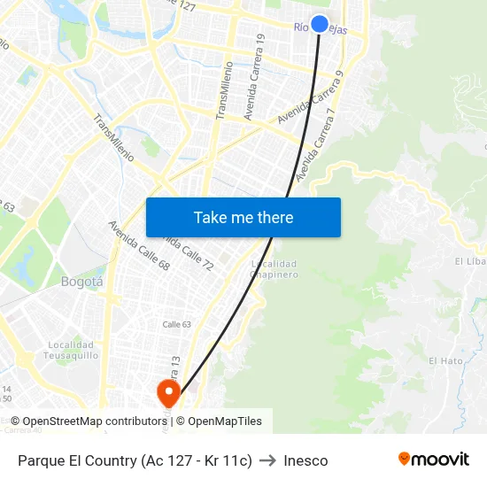 Parque El Country (Ac 127 - Kr 11c) to Inesco map