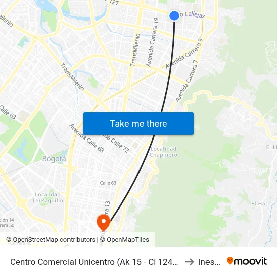 Centro Comercial Unicentro (Ak 15 - Cl 124) (B) to Inesco map