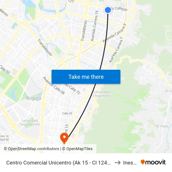 Centro Comercial Unicentro (Ak 15 - Cl 124) (B) to Inesco map