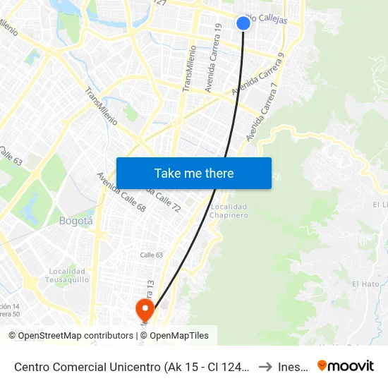 Centro Comercial Unicentro (Ak 15 - Cl 124) (A) to Inesco map