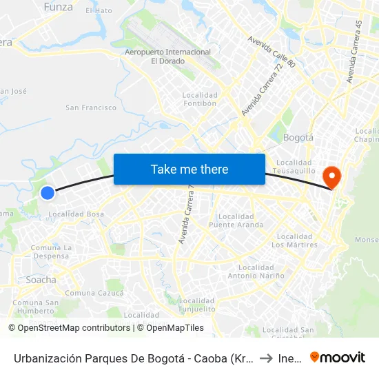 Urbanización Parques De Bogotá - Caoba (Kr 95a - Cl 76 Sur) to Inesco map