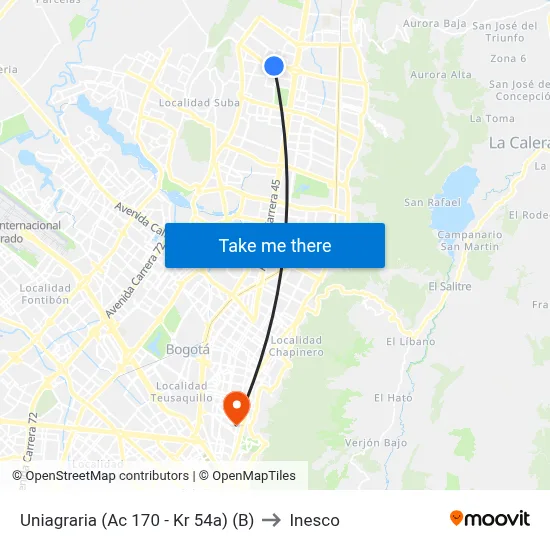 Uniagraria (Ac 170 - Kr 54a) (B) to Inesco map