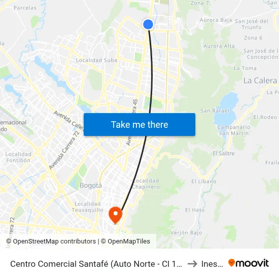 Centro Comercial Santafé (Auto Norte - Cl 187) (A) to Inesco map