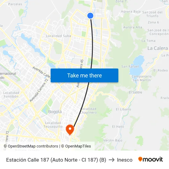 Estación Calle 187 (Auto Norte - Cl 187) (B) to Inesco map