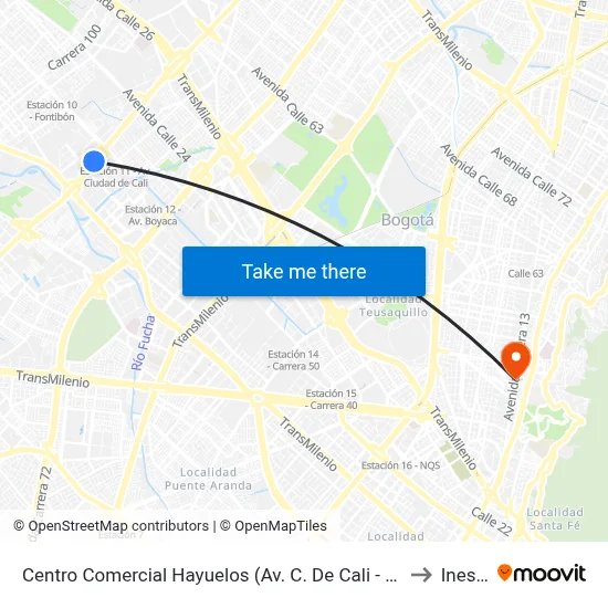 Centro Comercial Hayuelos (Av. C. De Cali - Cl 20) (A) to Inesco map