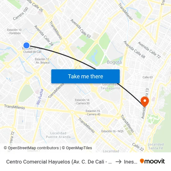 Centro Comercial Hayuelos (Av. C. De Cali - Cl 20) (B) to Inesco map