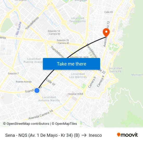 Sena - NQS (Av. 1 De Mayo - Kr 34) (B) to Inesco map
