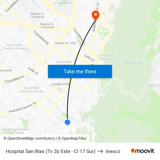 Hospital San Blas (Tv 2b Este - Cl 17 Sur) to Inesco map