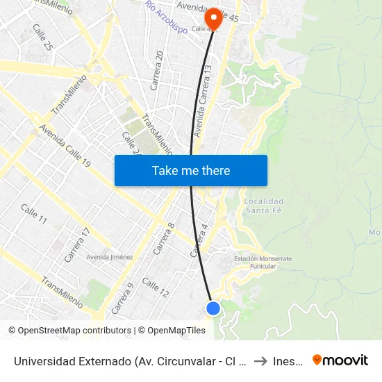 Universidad Externado (Av. Circunvalar - Cl 12) to Inesco map