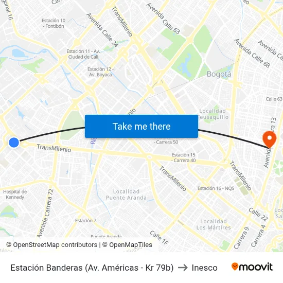 Estación Banderas (Av. Américas - Kr 79b) to Inesco map