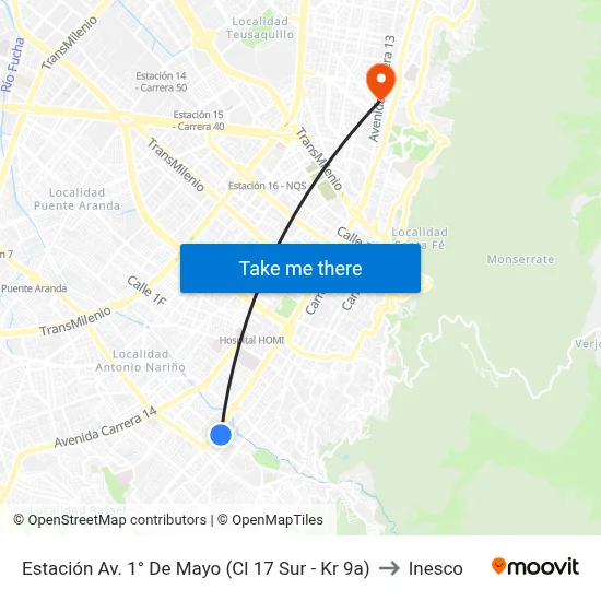 Estación Av. 1° De Mayo (Cl 17 Sur - Kr 9a) to Inesco map