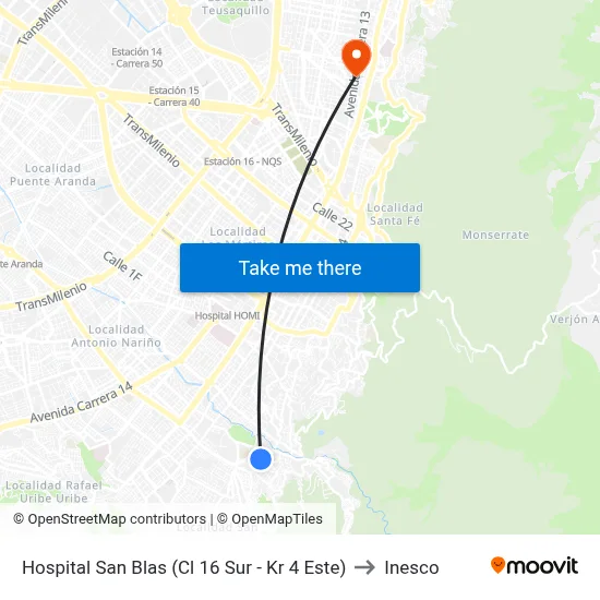 Hospital San Blas (Cl 16 Sur - Kr 4 Este) to Inesco map
