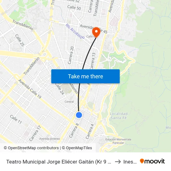 Teatro Municipal Jorge Eliécer Gaitán (Kr 9 - Cl 22) to Inesco map