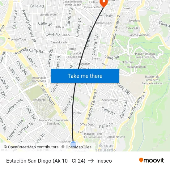 Estación San Diego (Ak 10 - Cl 24) to Inesco map
