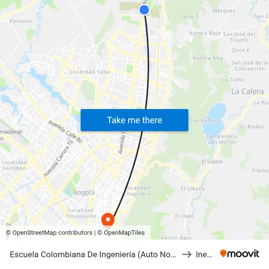 Escuela Colombiana De Ingeniería (Auto Norte - Cl 205) to Inesco map
