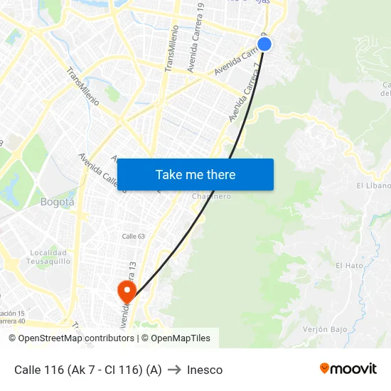 Calle 116 (Ak 7 - Cl 116) (A) to Inesco map
