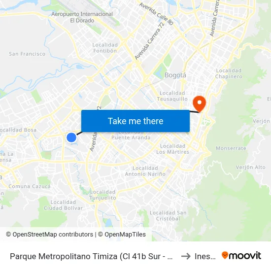 Parque Metropolitano Timiza (Cl 41b Sur - Kr 74) to Inesco map