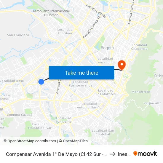 Compensar Avenida 1° De Mayo (Cl 42 Sur - Tv 78h) to Inesco map