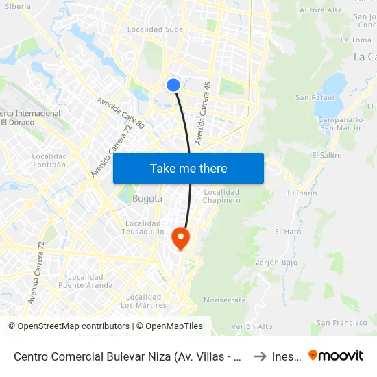 Centro Comercial Bulevar Niza (Av. Villas - Ac 127) to Inesco map