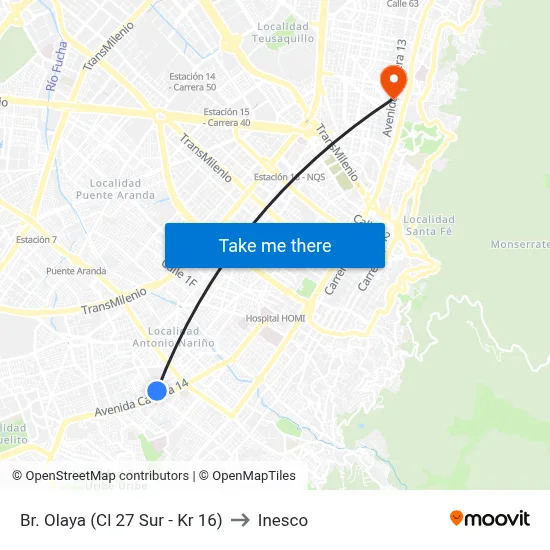 Br. Olaya (Cl 27 Sur - Kr 16) to Inesco map