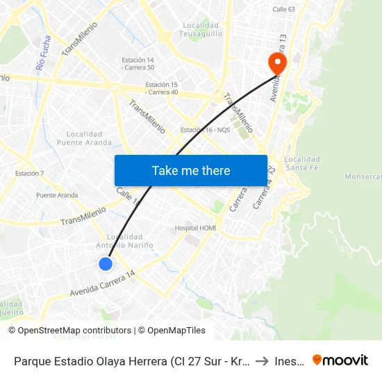 Parque Estadio Olaya Herrera (Cl 27 Sur - Kr 22a) to Inesco map