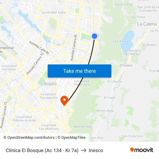 Clínica El Bosque (Ac 134 - Kr 7a) to Inesco map