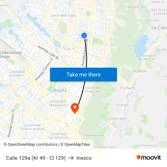 Calle 129a (Kr 49 - Cl 129) to Inesco map