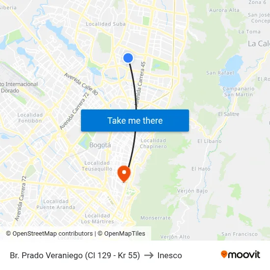 Br. Prado Veraniego (Cl 129 - Kr 55) to Inesco map